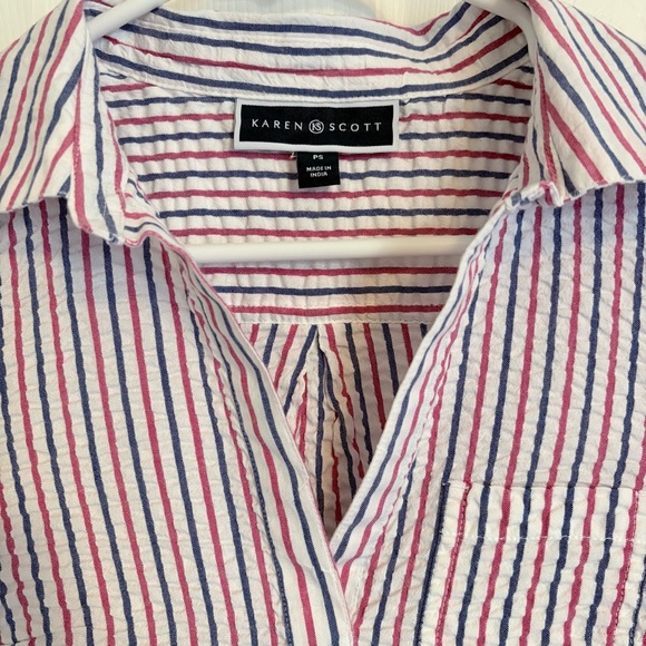 Karen Scott Red White Blue Striped Seersucker Dress Patriotic July 4 Size Small - Picture 3 of 16